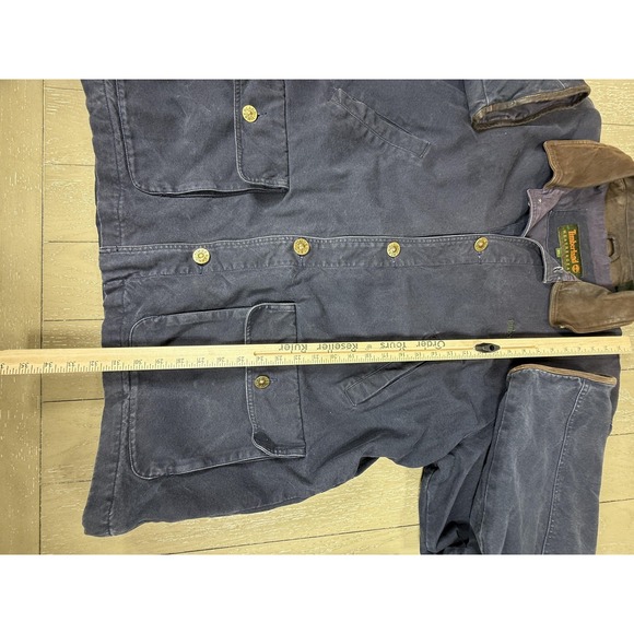 Vintage Timberland Chore Jacket Mens XL Blue Canvas Leather Collar 90s - Picture 7 of 16